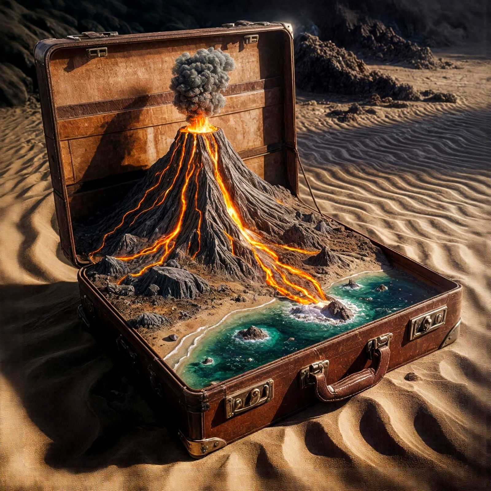 Volcano Eruption in a Suitcase: Hyper-Realistic CGI Art
