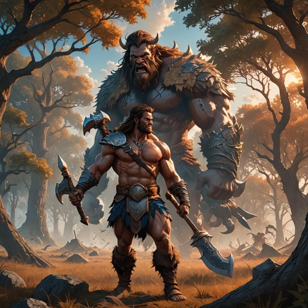 Barbarian Warrior Concept Art in Golden Hour Lighting