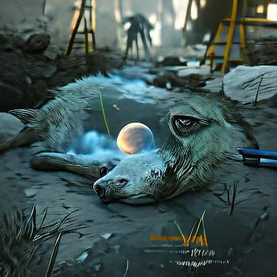 Wolf Howling at Moon: Detailed Digital Illustration