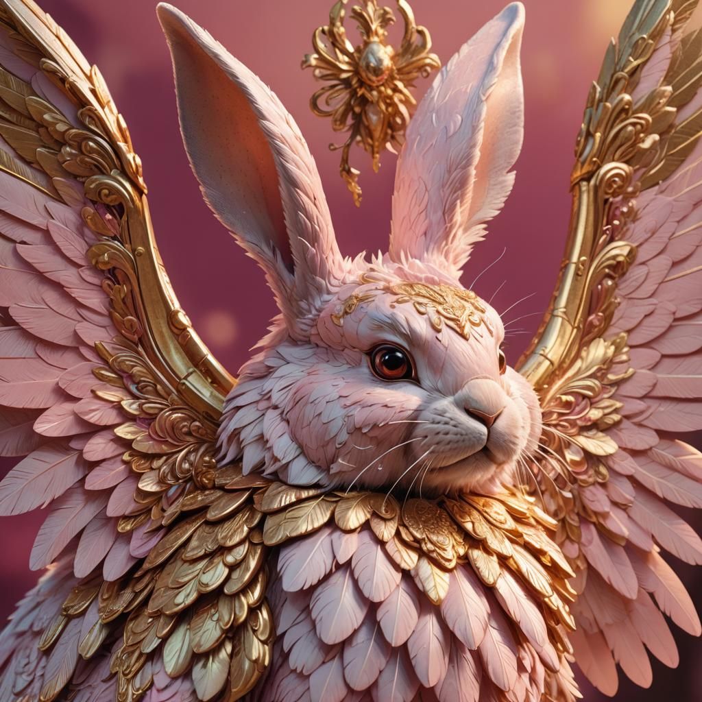 Baroque Fantasy Pink Bunny with Gold Wings