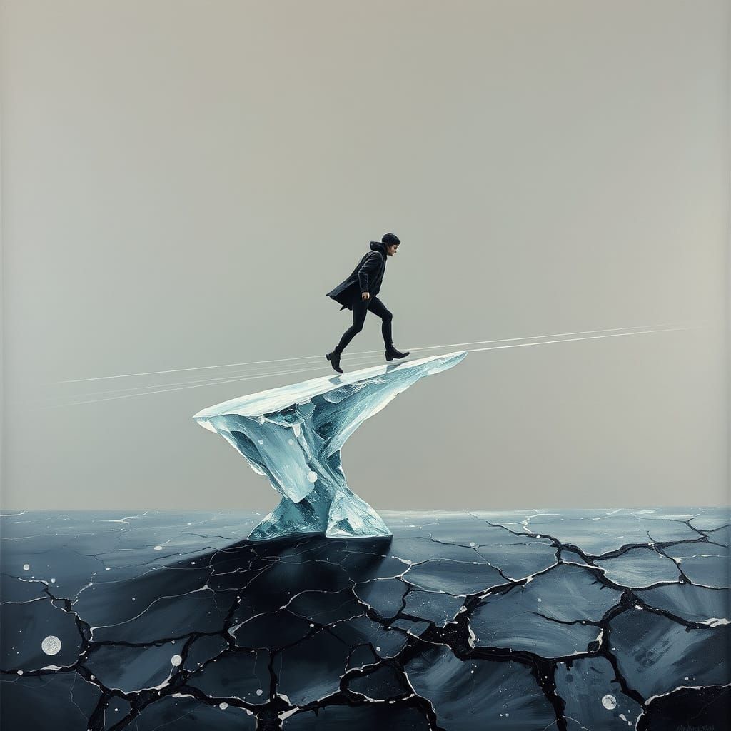 Figure Vanishing on Ice in Surreal Style