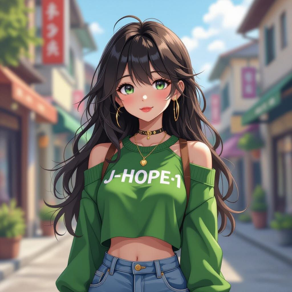 Cute Anime Girl Wearing J-Hope T-Shirt