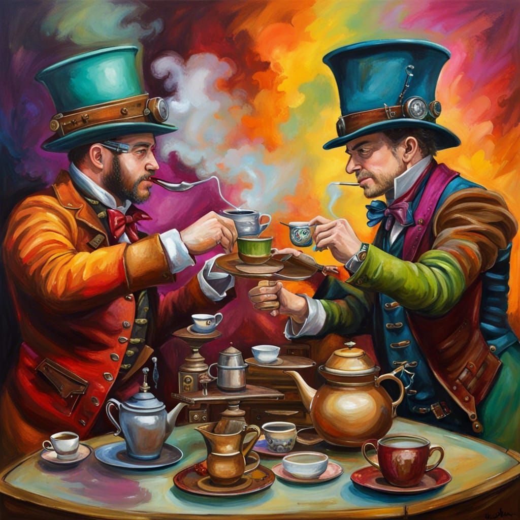 Colourful Steampunks tea duelling