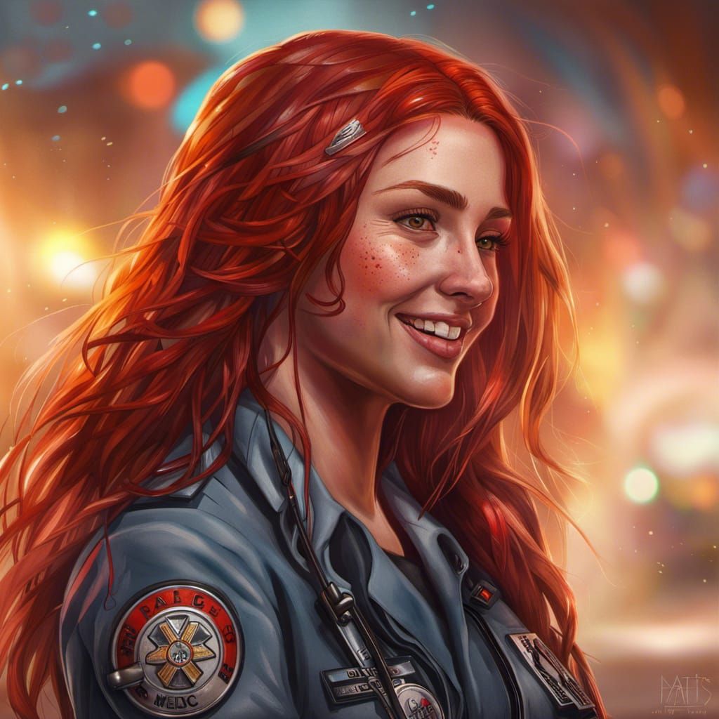 Gorgeous Redhead Medic in Hyperrealistic Splash Art