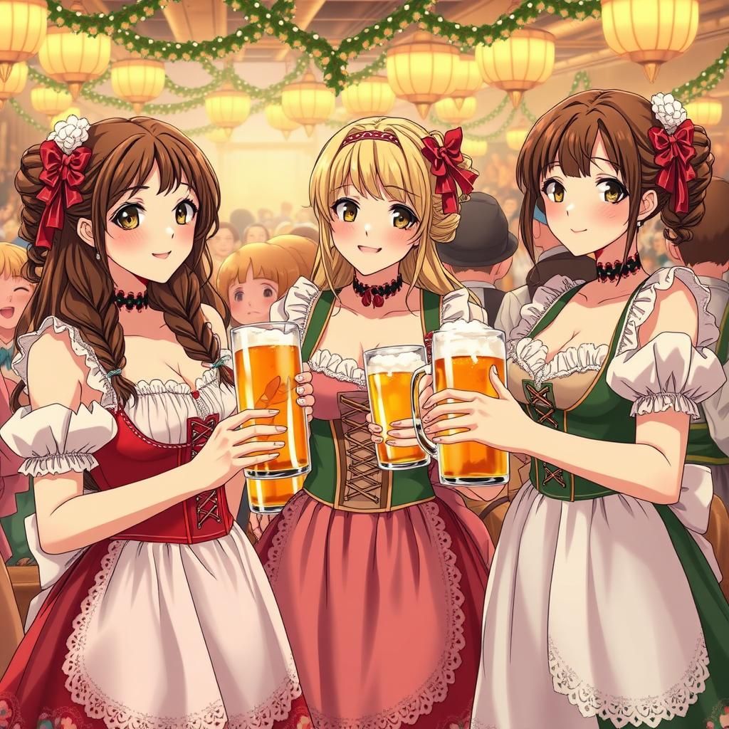 Anime Women Serve Beer at Oktoberfest in Miyazaki Style