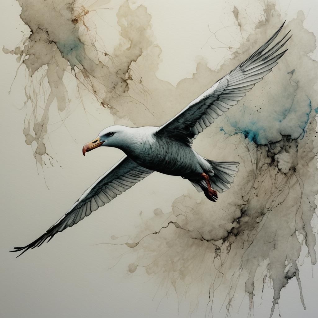 Abstract Albatross in Flight: Color Pencil Drawing