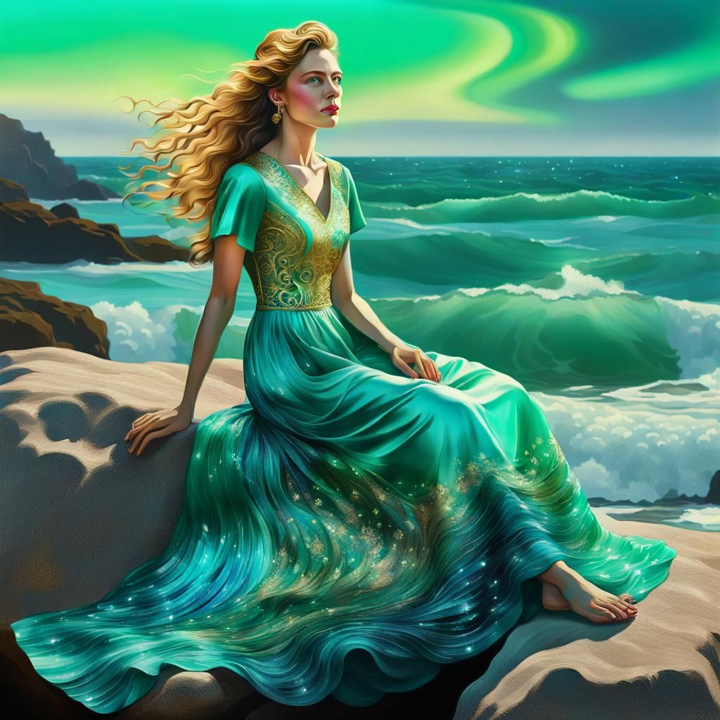 Luminous Portrait of Woman in Bioluminescent Landscape