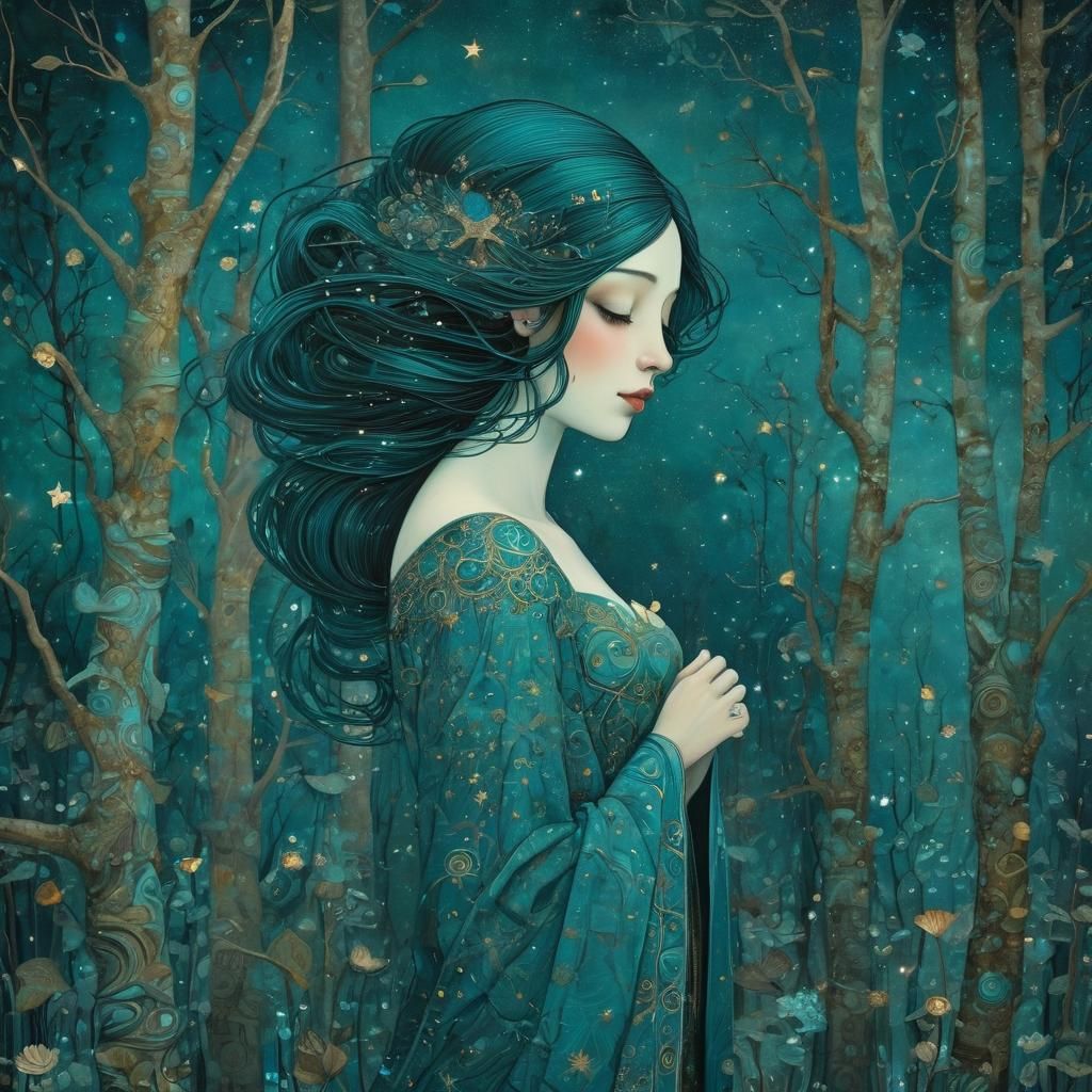 Turquoise Forest in Art Brut Style