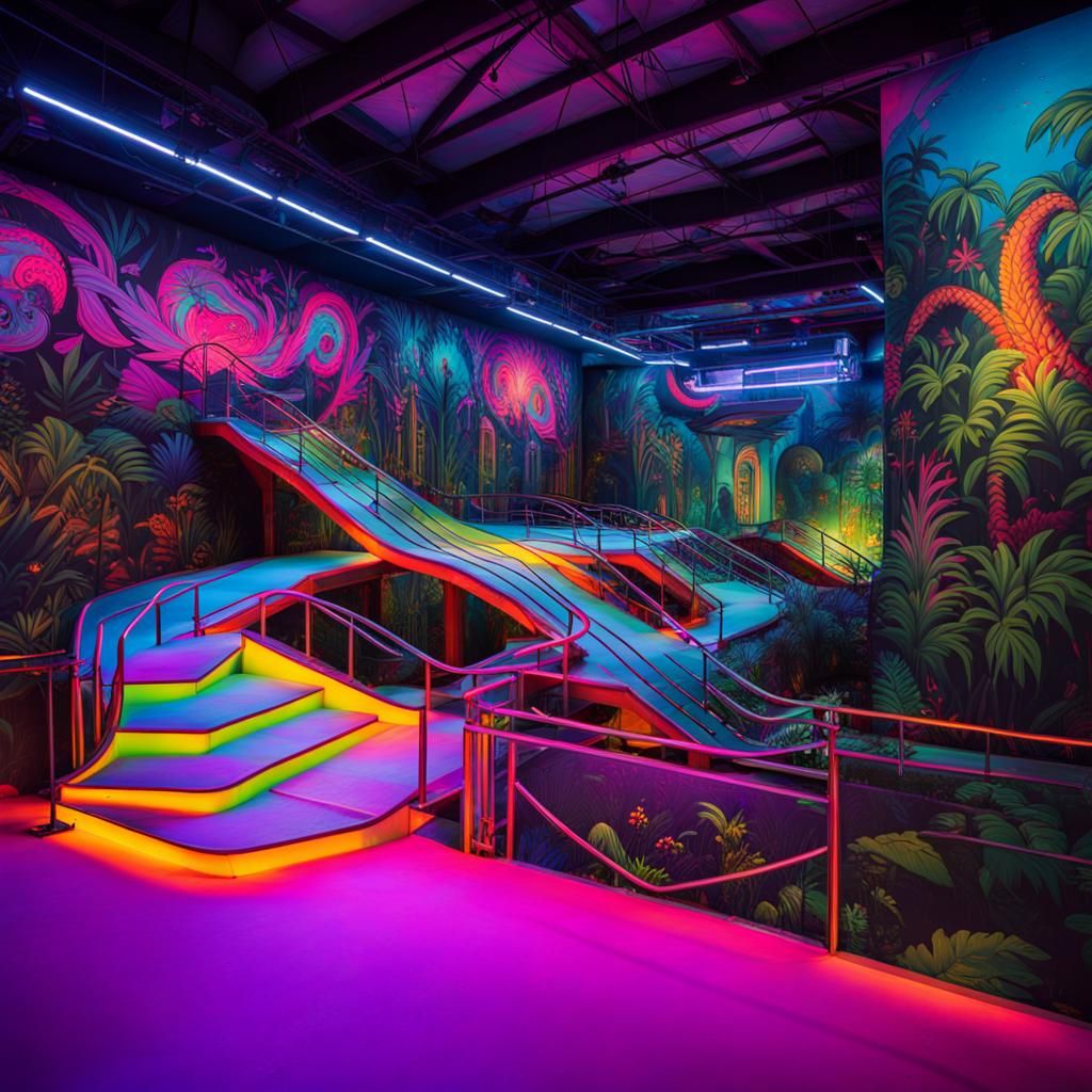 Cyberpunk Neon Metropolis Skatepark with Modular Ramps