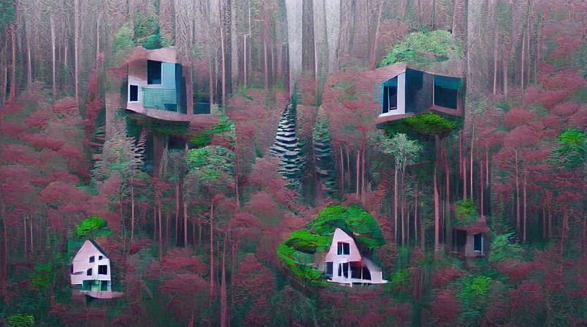 Enchanted Forest House in Dreamlike Landscape