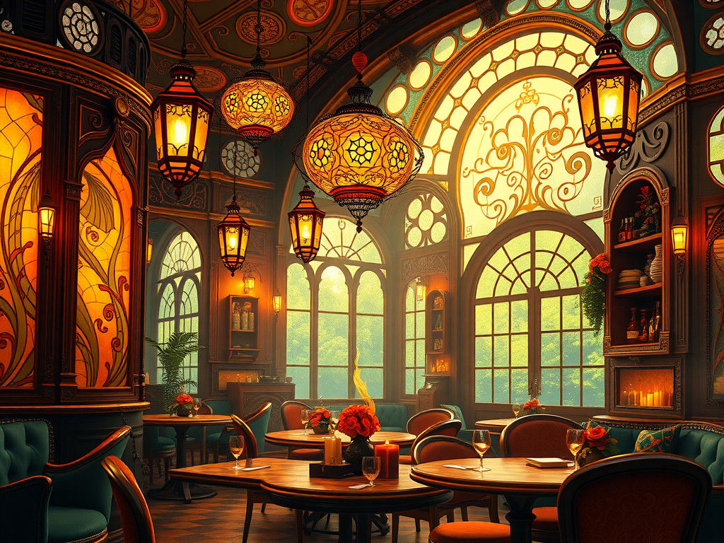 Mystical Cafe in Art Nouveau Digital Art Style