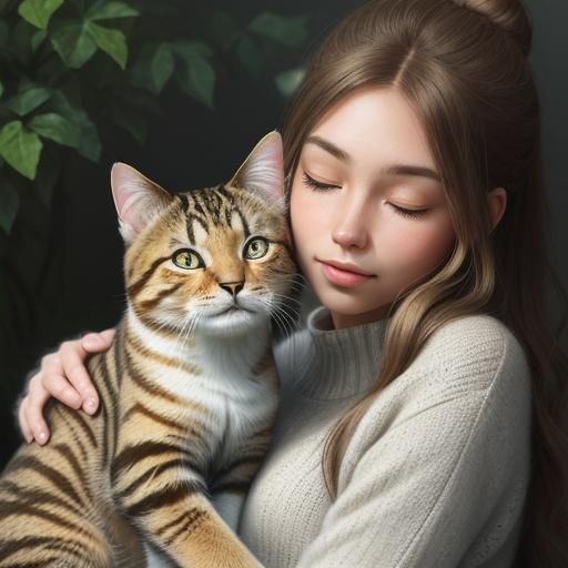 Girl with Tabby Cat: Watercolour Pencil Portrait