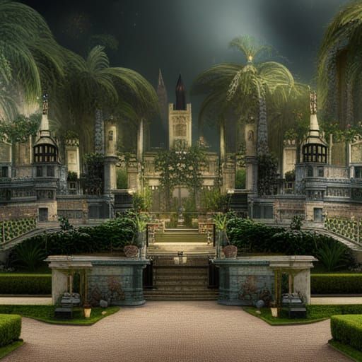 Epic Garden in Castle Digital Matte Painting
