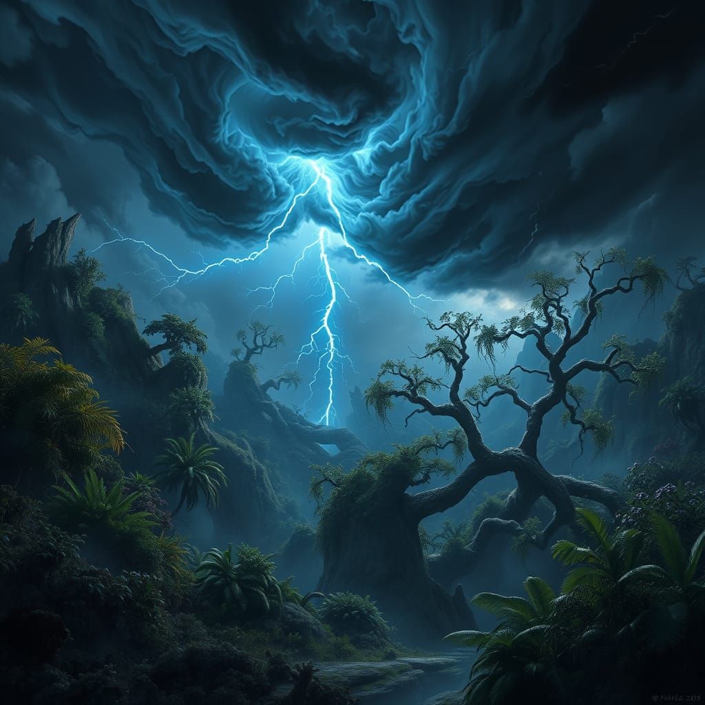 Majestic Jungle Stormscape in Epic Digital Matte Painting St...