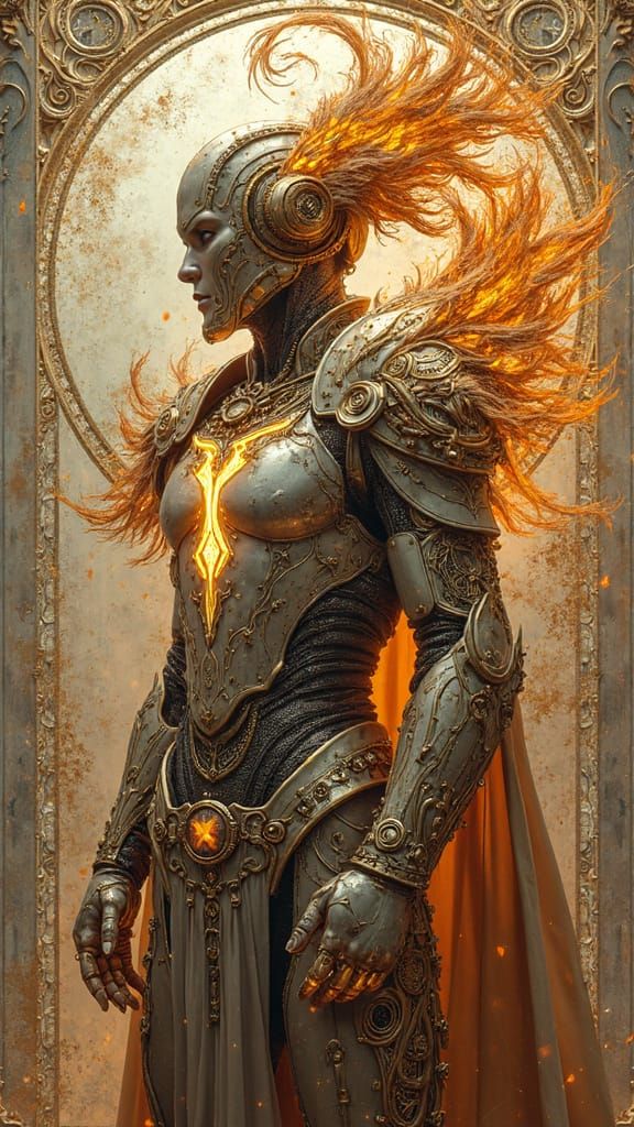 Art Deco Steampunk Cyborg in Marble Armor