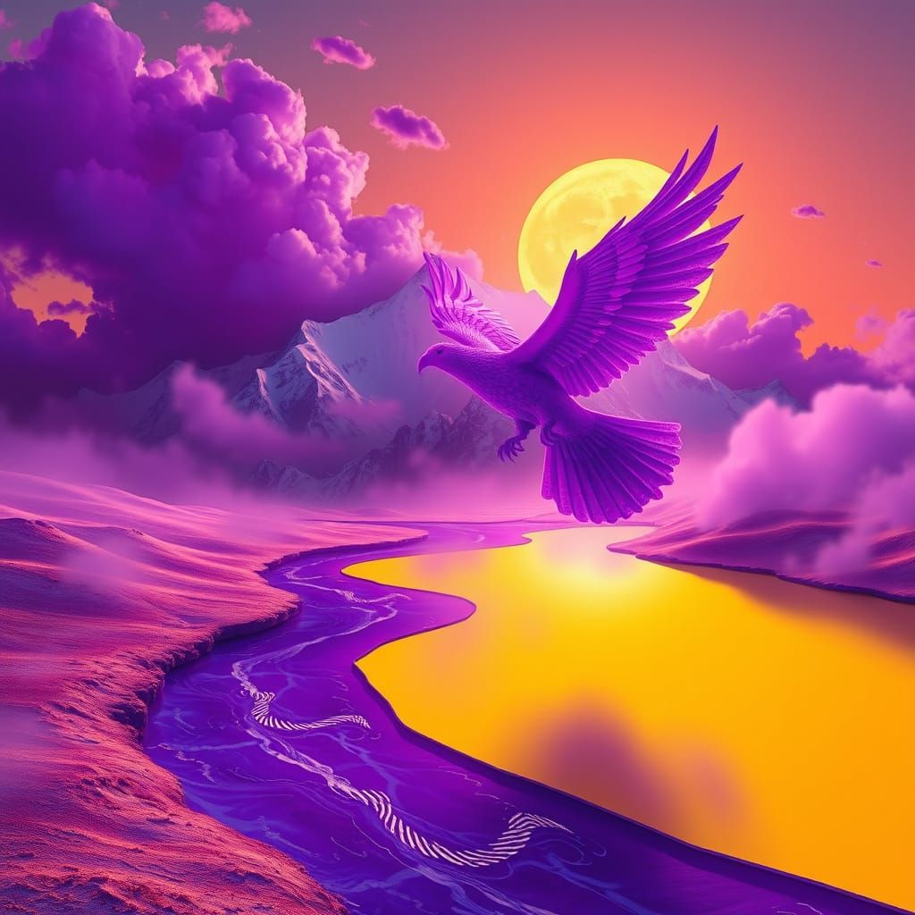 Dreamlike Landscape with Majestic Purple Sun