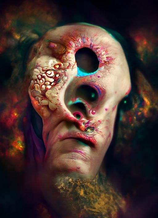Renaissance Face with Hole: Cosmic Horror Portrait