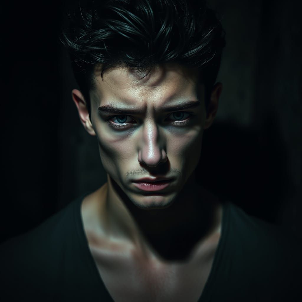 A Somber Young Man in the Shadows