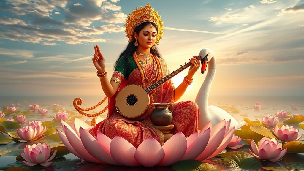 Ethereal Goddess on Lotus Throne in Golden Light