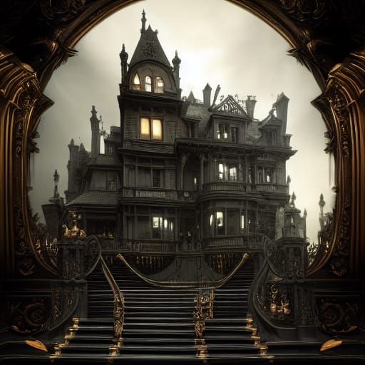 Ominous Victorian Mansion in Dark Academia Style