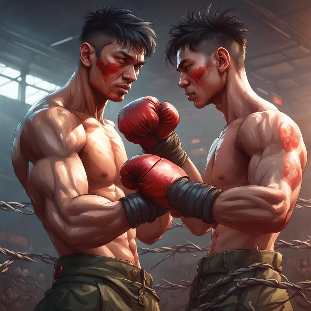 Hyperdetailed Portrait of Teenage Boxers in Cage
