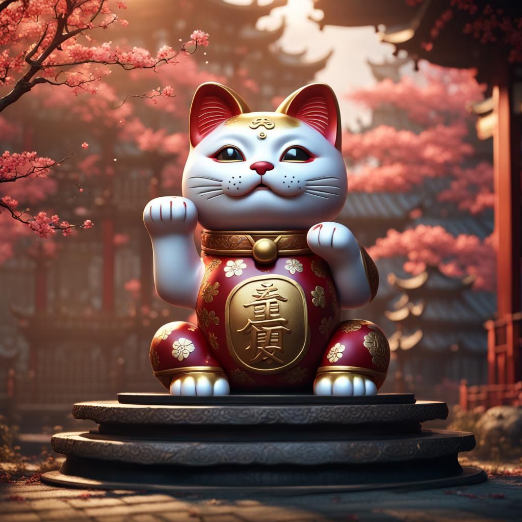 Japanese Lucky Cat: Detailed Fantasy Concept Art