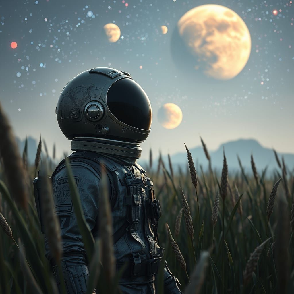 Astronaut Contemplates Alien Sky: Digital Art