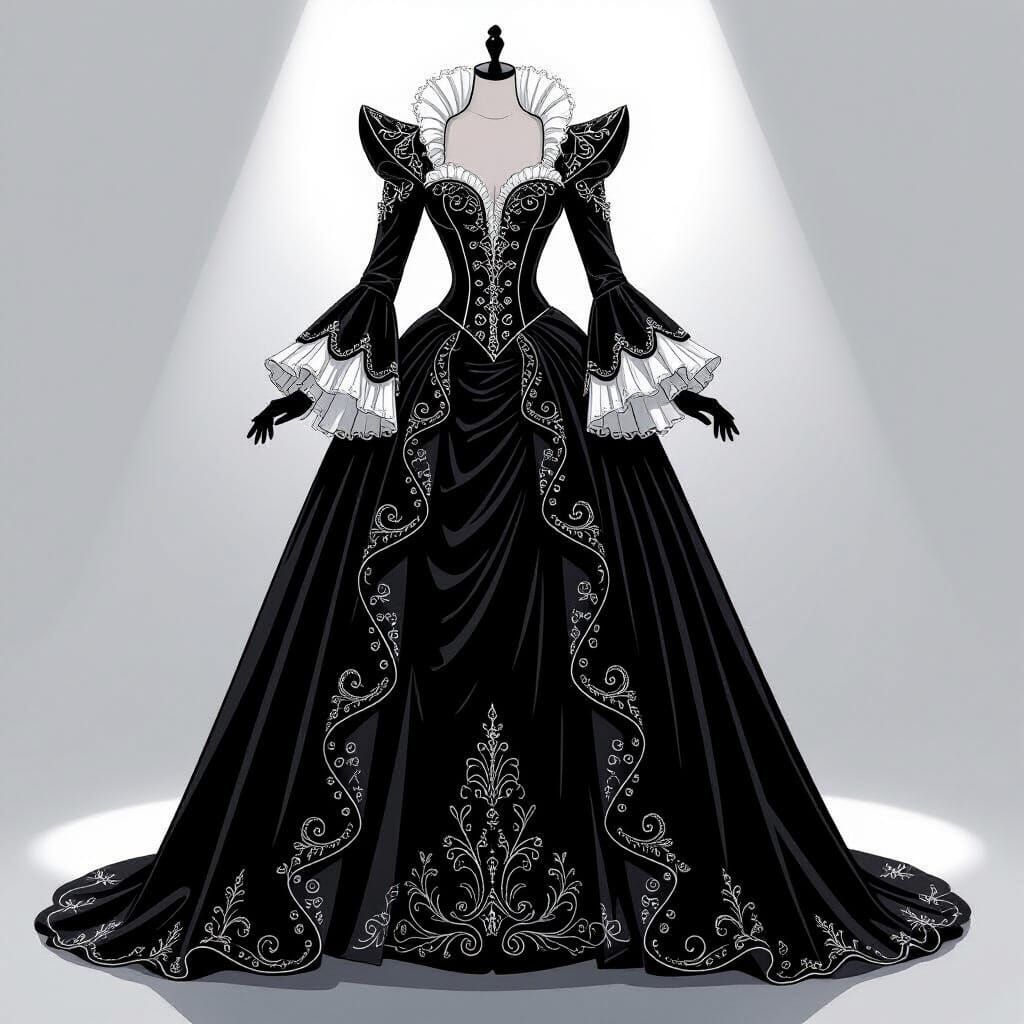 1500s Broadway Costume Sparkles in Black and White