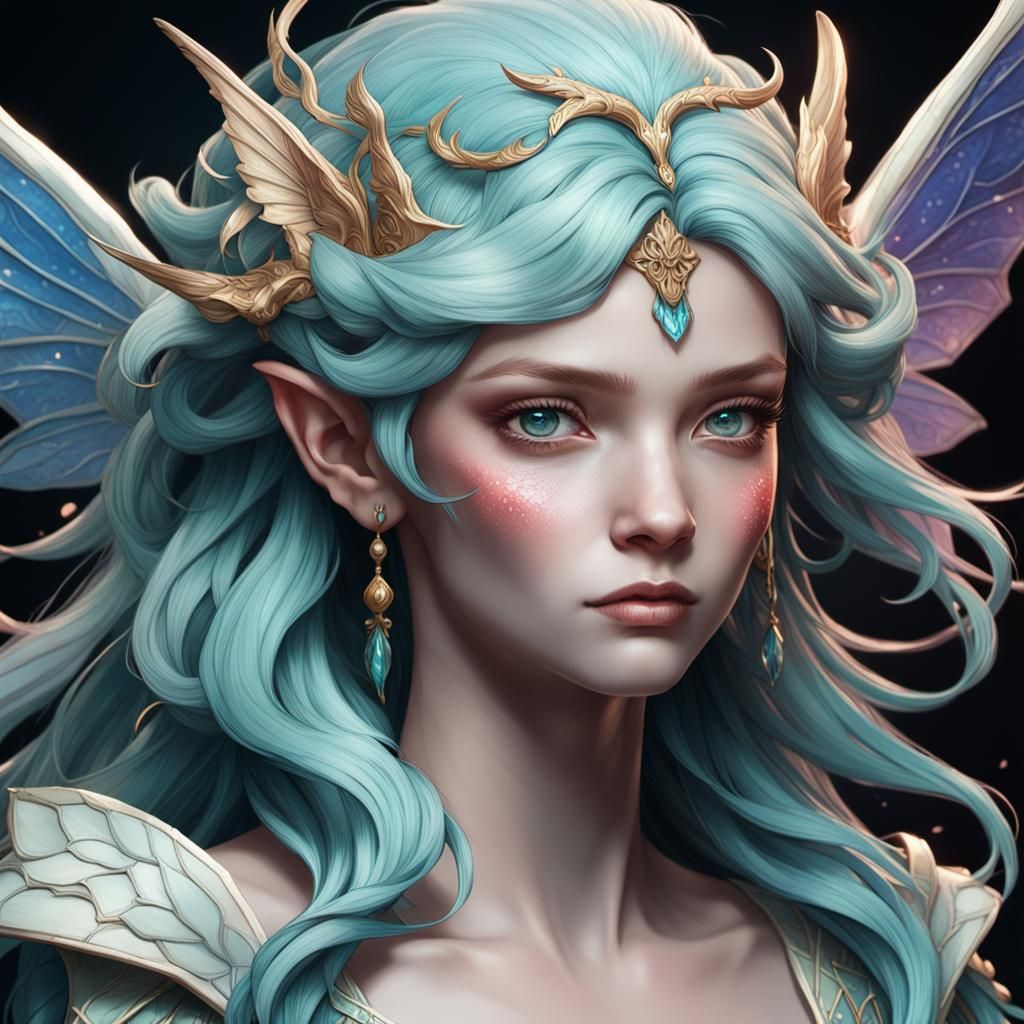 Porcelain Tiamat Fairy Portrait in Hyperdetailed Style