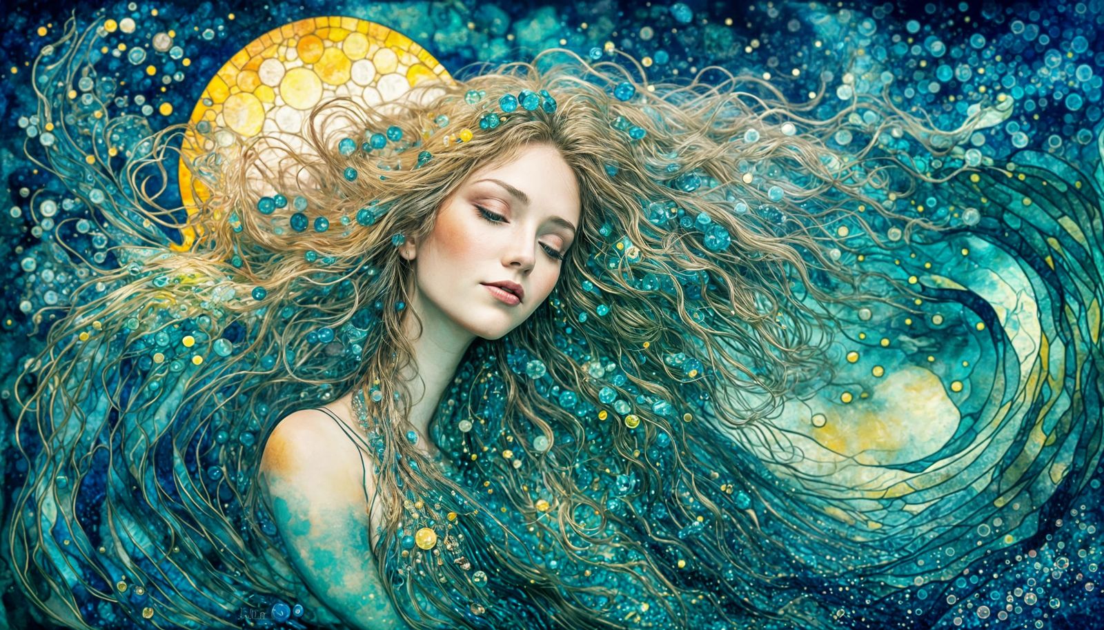 Jewel-Toned Mermaid in Stained Glass Style