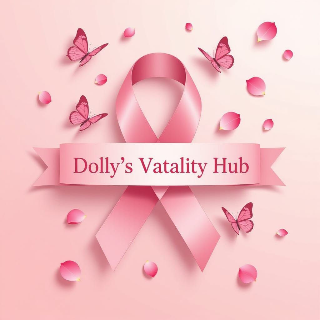 Pink Ribbon Breast Cancer Awareness with Butterflies and Pet...