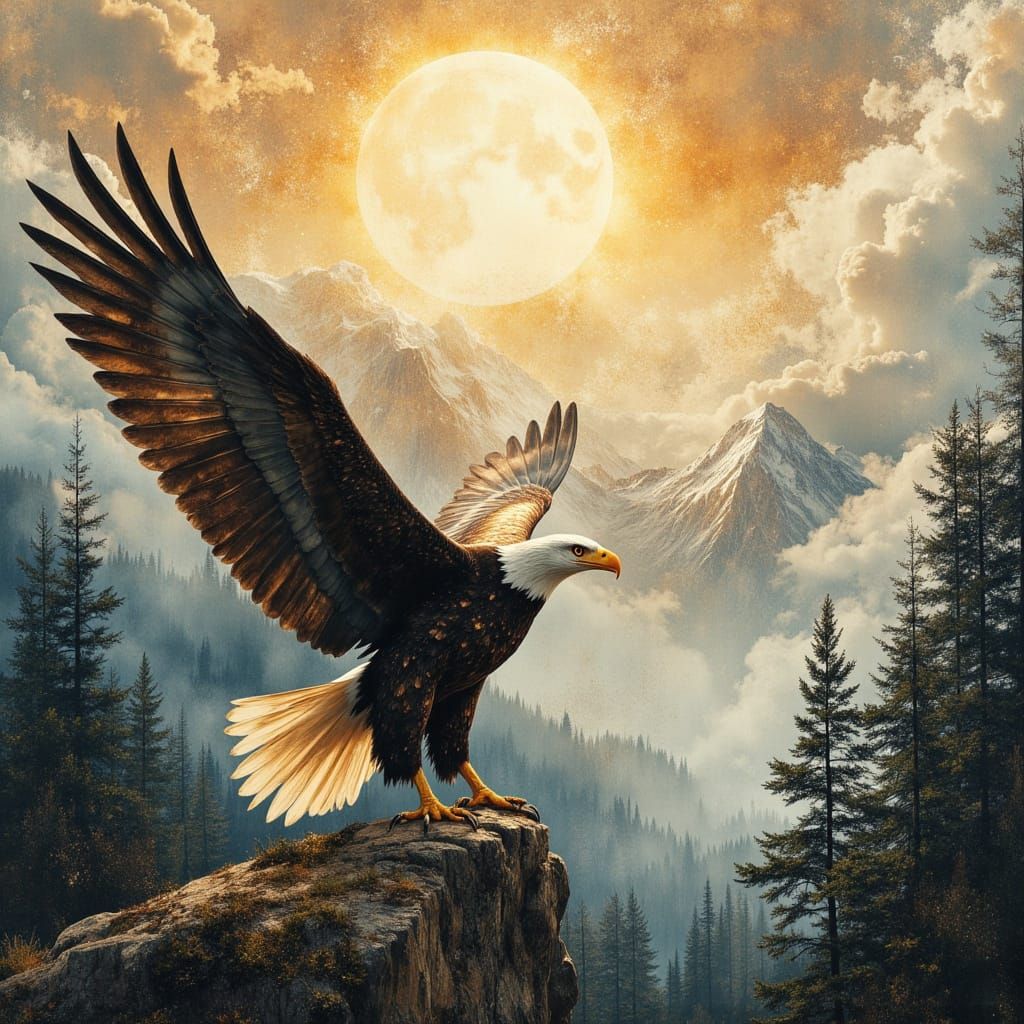 Majestic Eagle Ascends in Divine Oil Painting Style