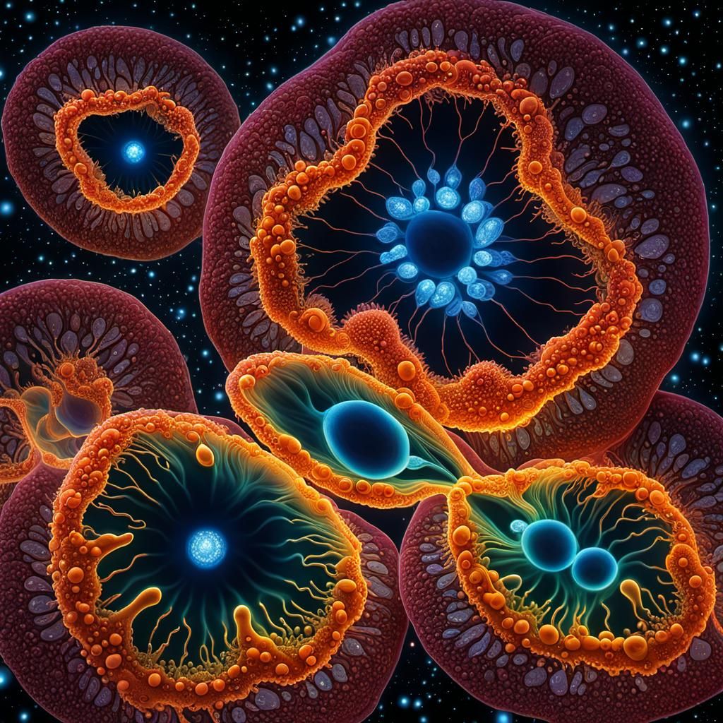 Amoeba Mitosis Under Microscope in Macabre Style