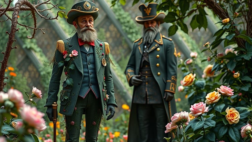 Botanical Gentleman in Garden: Rustic Futurism Art