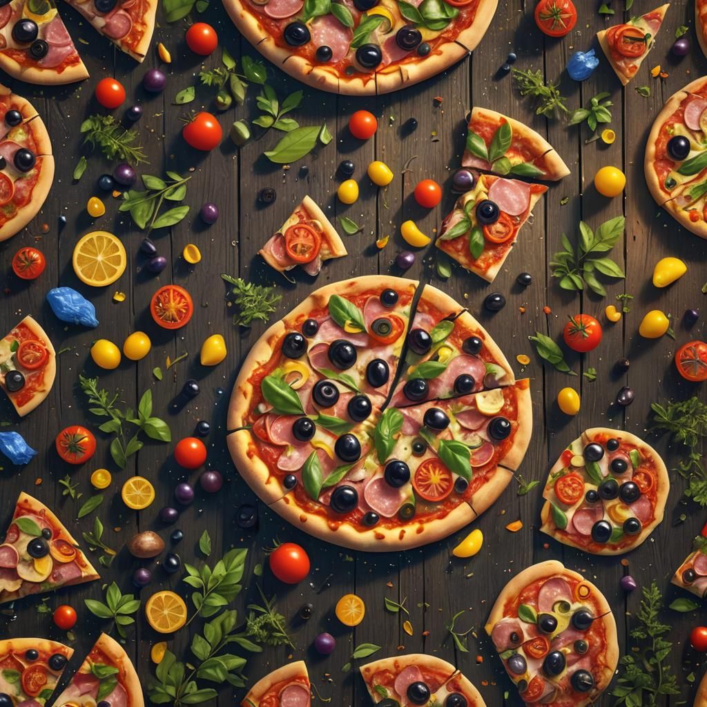 Giant Pizza in Magical Forest, Digital Art