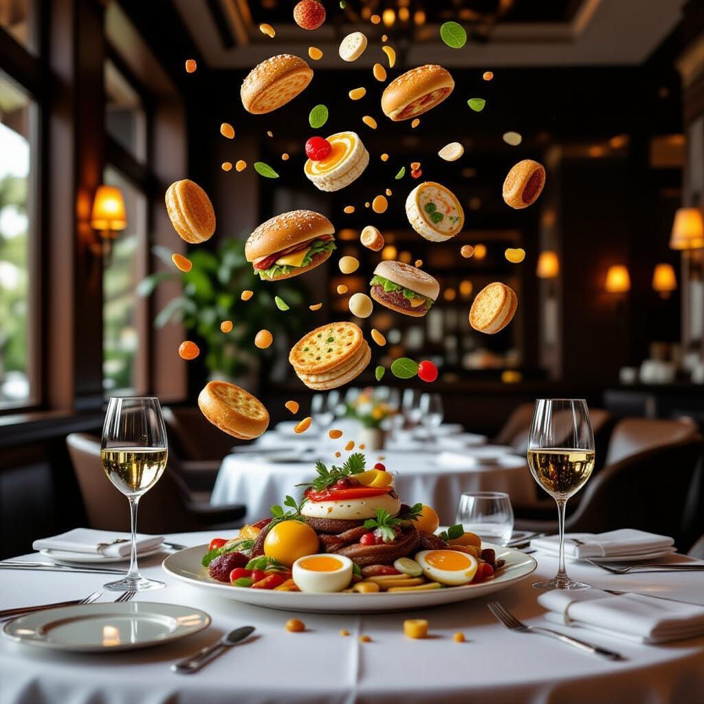 Luxurious Food Cascade on Dining Table