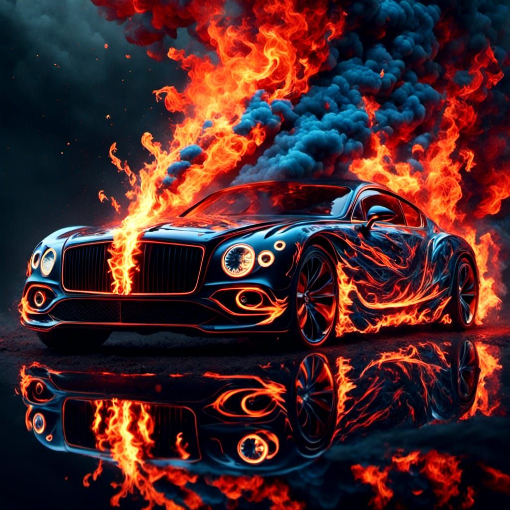 Fiery Bentley Car in a Lava Landscape