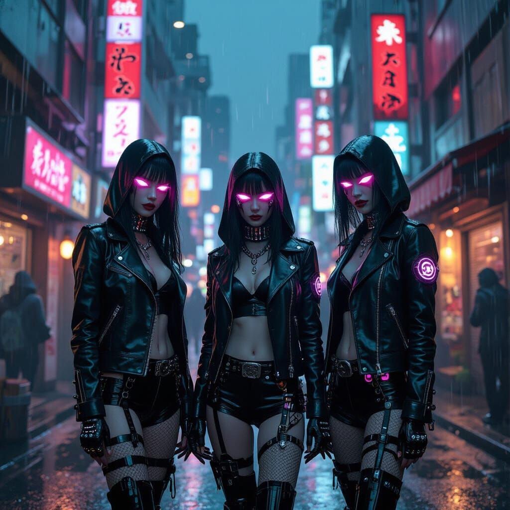 Cyberpunk Witches Casting Spell in Futuristic Tokyo