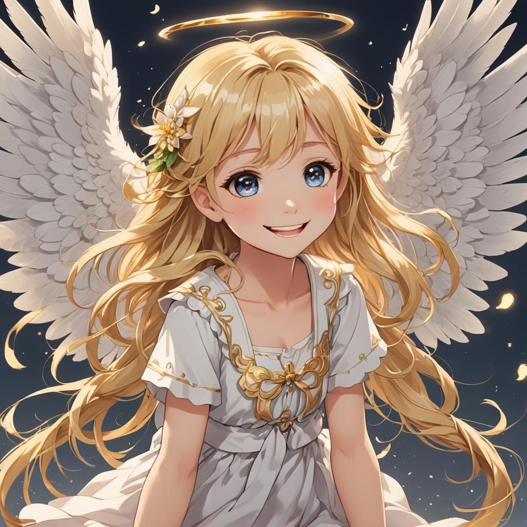 Adorable Blonde Angel Girl in Anime Style