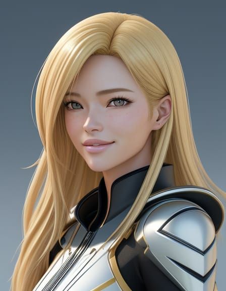 Anime Portrait of Smiling Woman in 3D