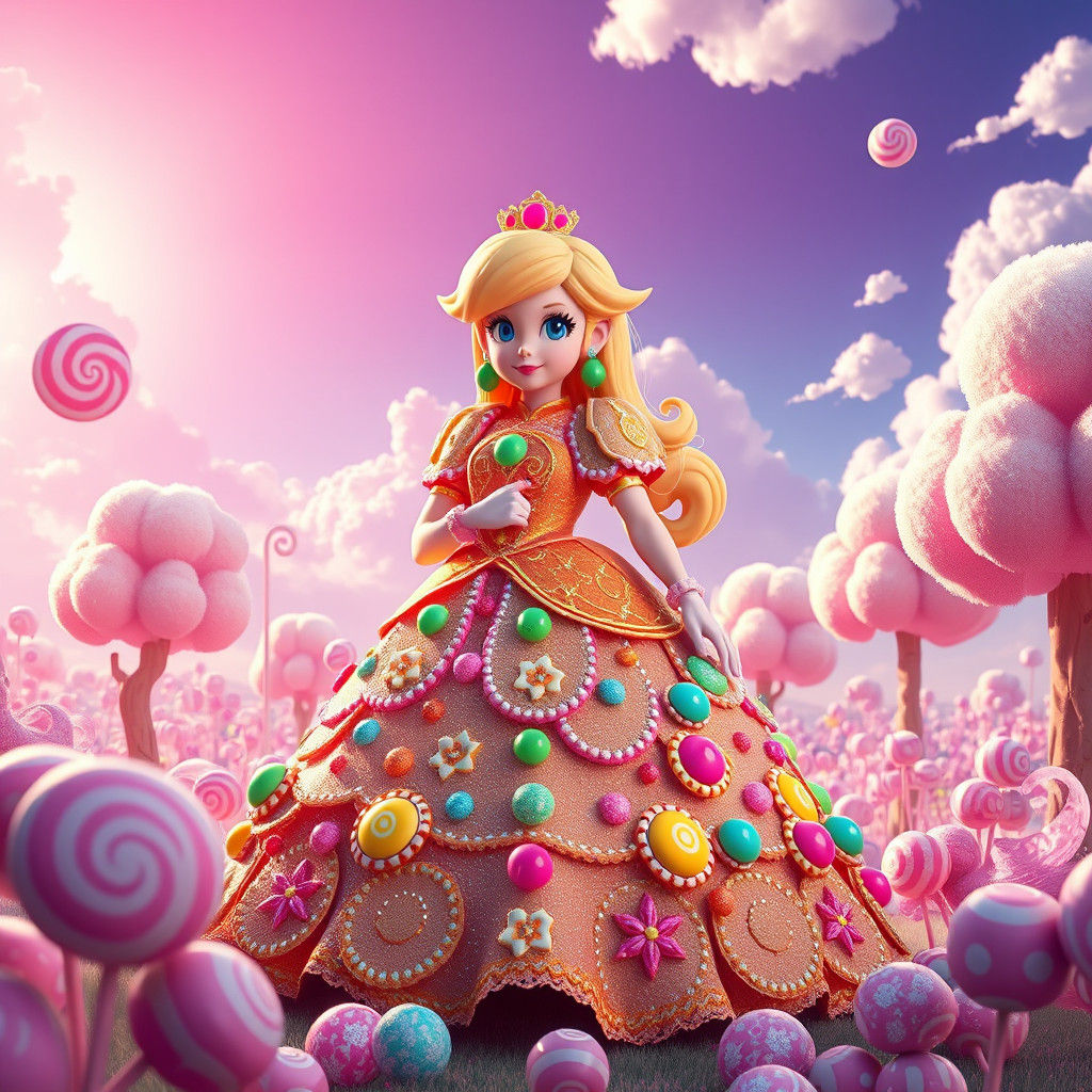 Princess Peach in Candyland: Hyperrealistic Digital Art