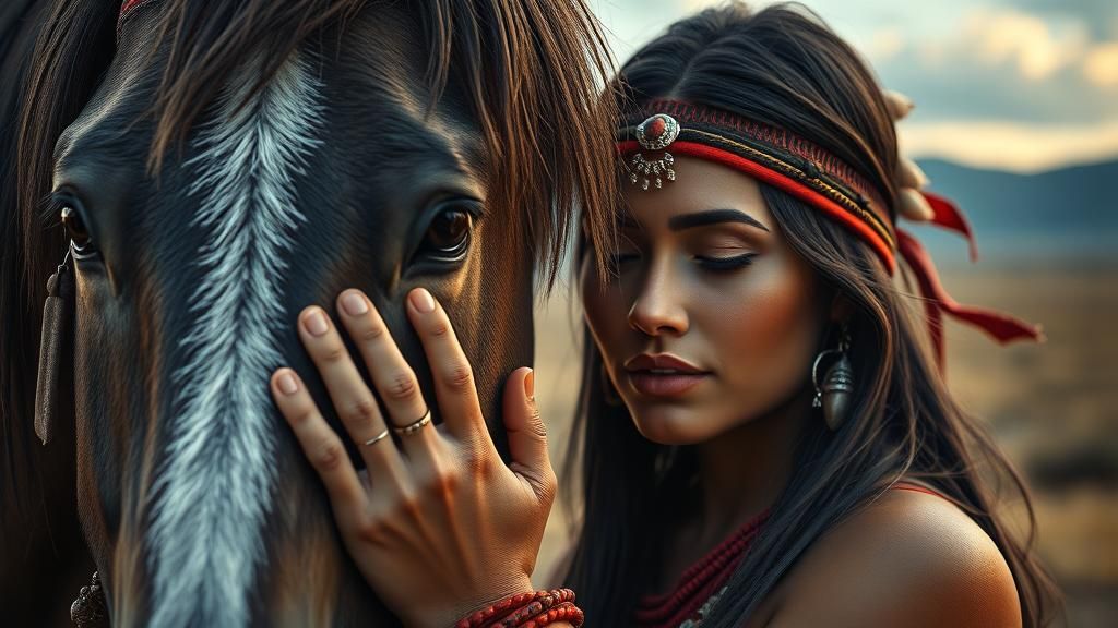 Apache woman with a horse