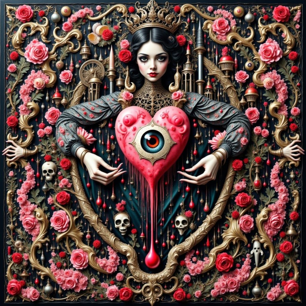 Macabre Heart Embroidery with Gothic Occult Symbols
