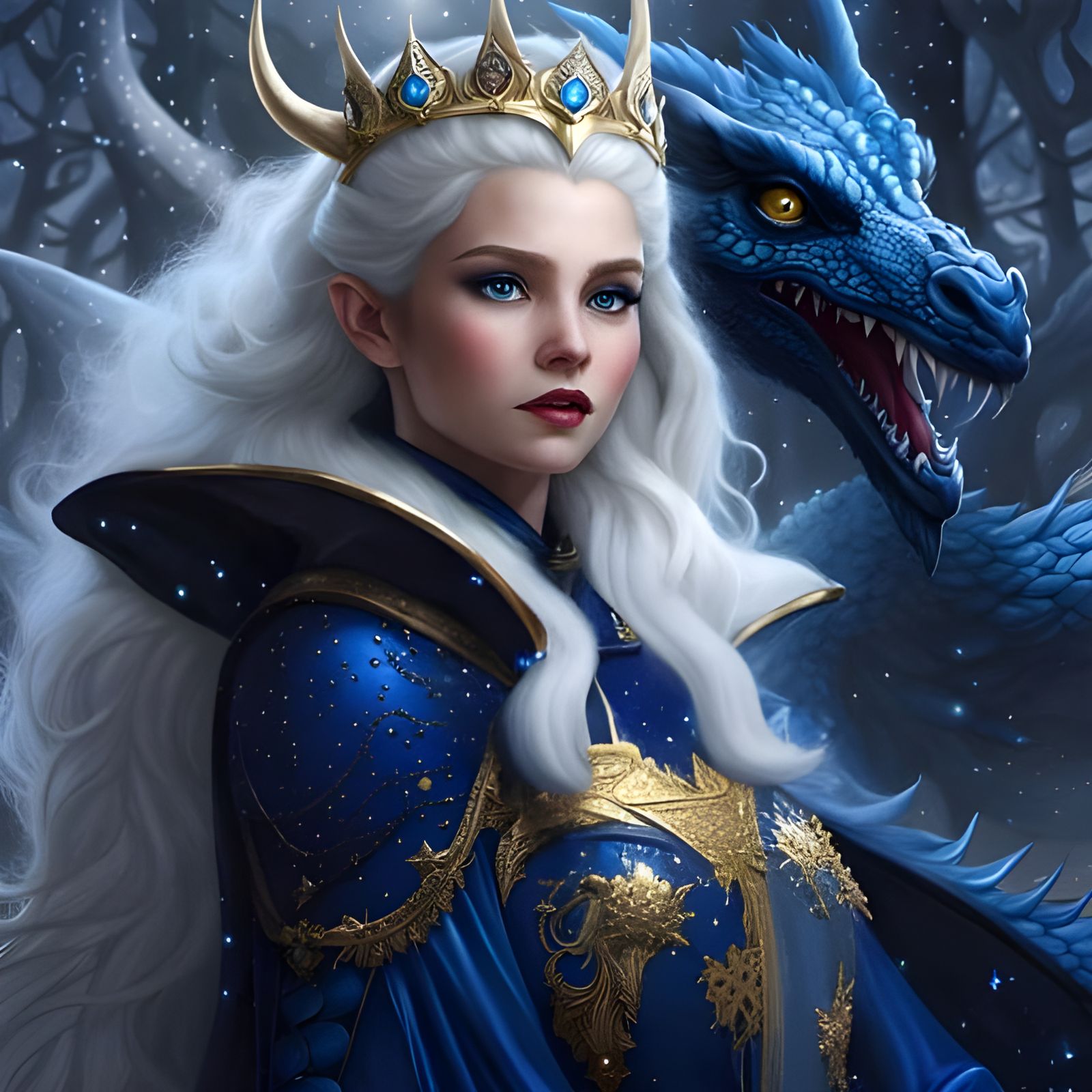 Snowqueen and Dragon in Hyperrealist Style