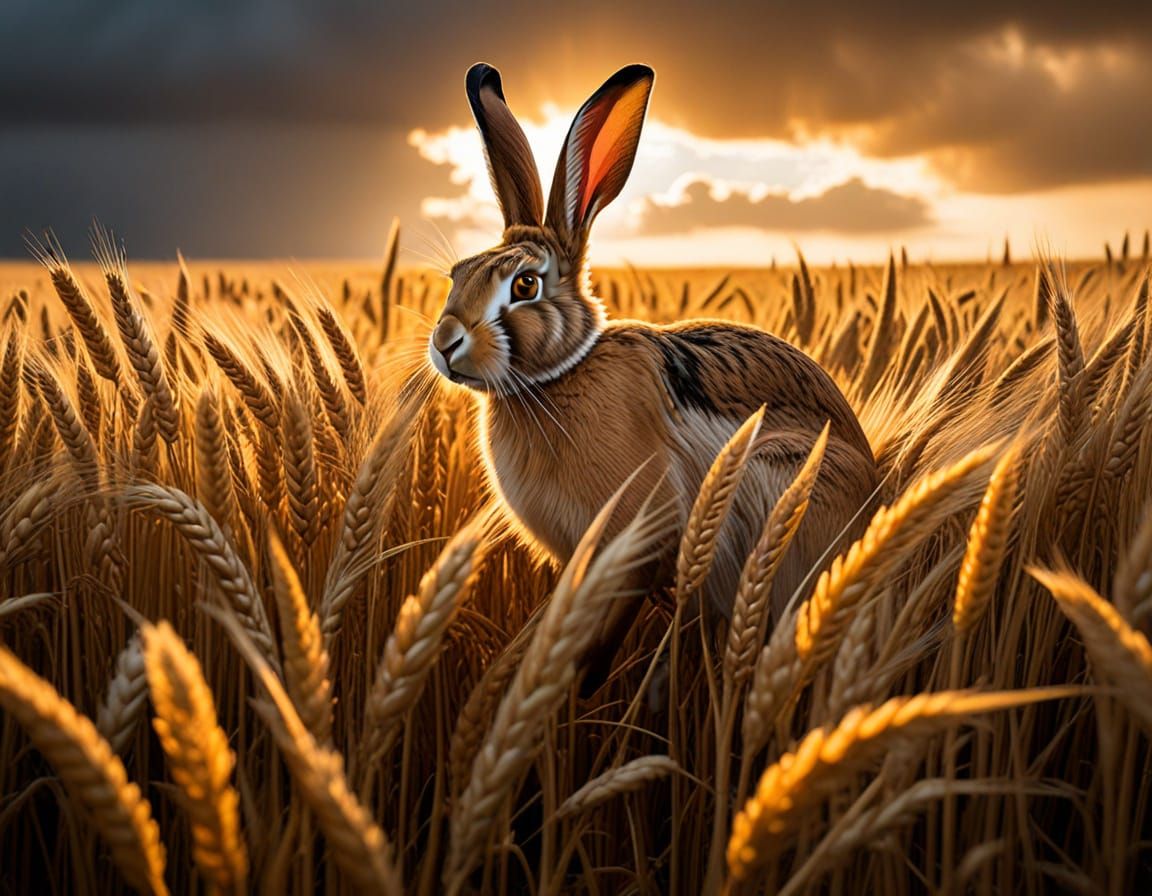 Golden Hare in Wheat Field: Abstract Expressionism