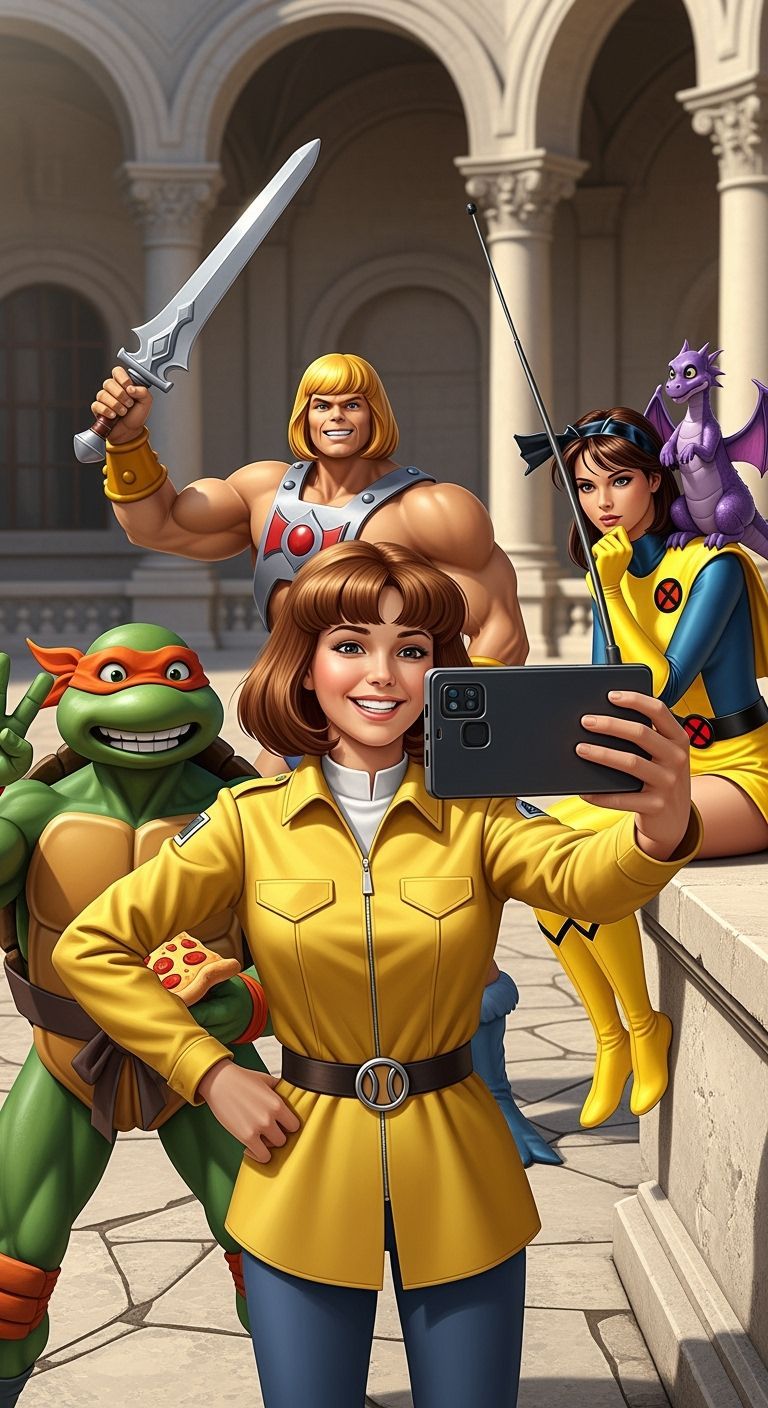 April O'Neil Takes a Selfie with Cartoon Heroes