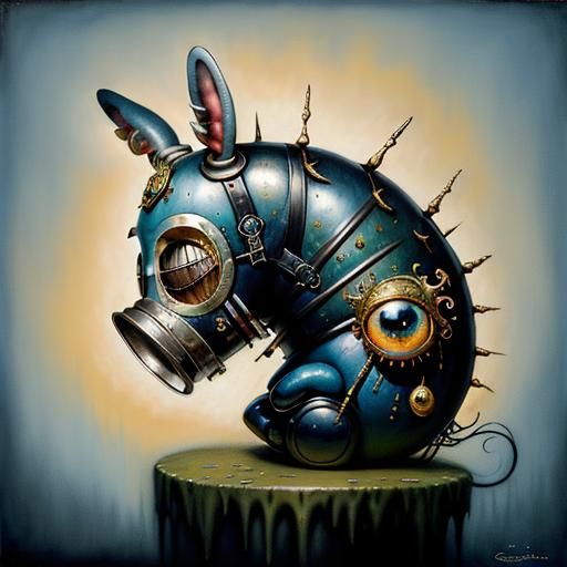 Surreal Lamb with Gas Mask in Pixar Style