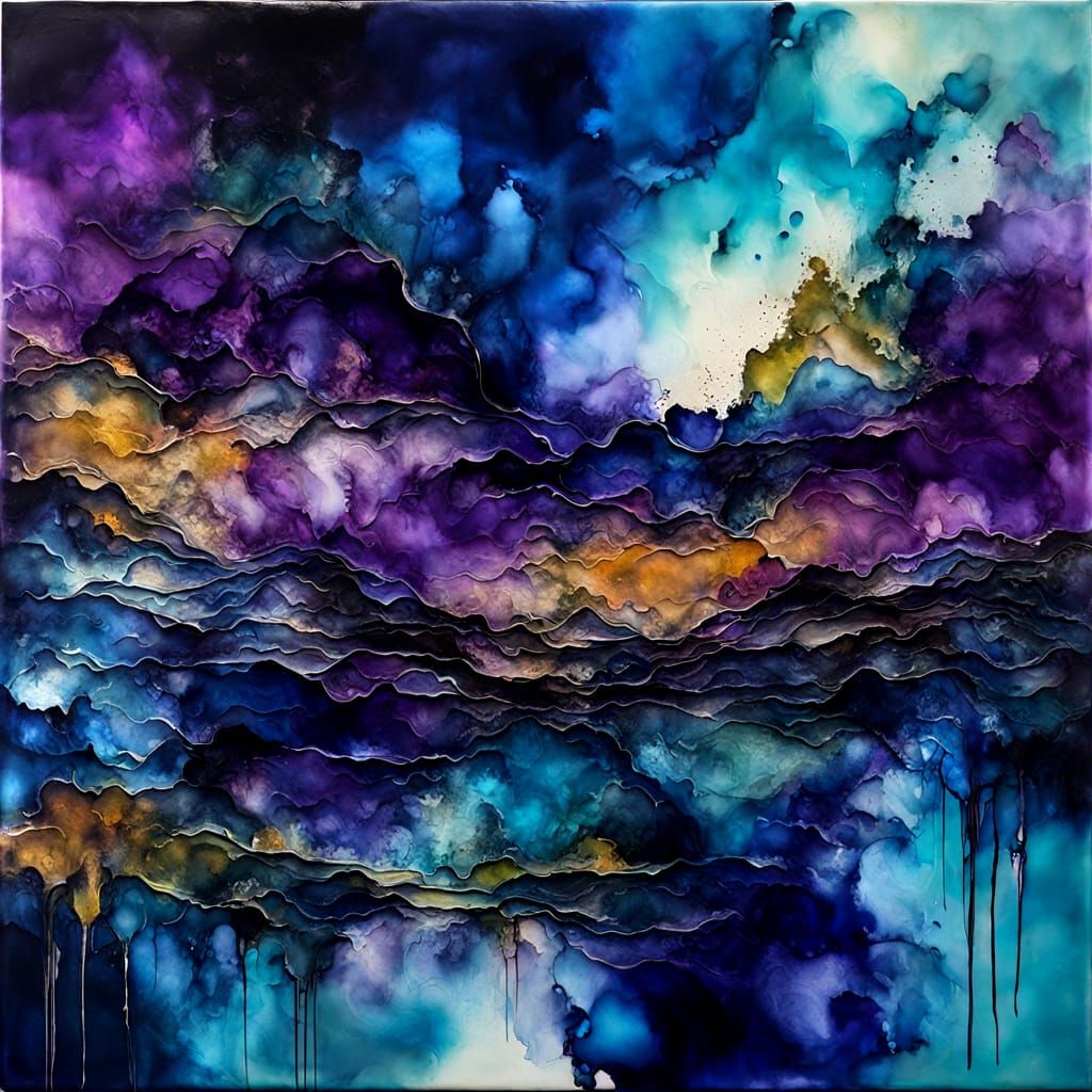 Abstract Landscape Face in Grunge Alcohol Ink Fusion