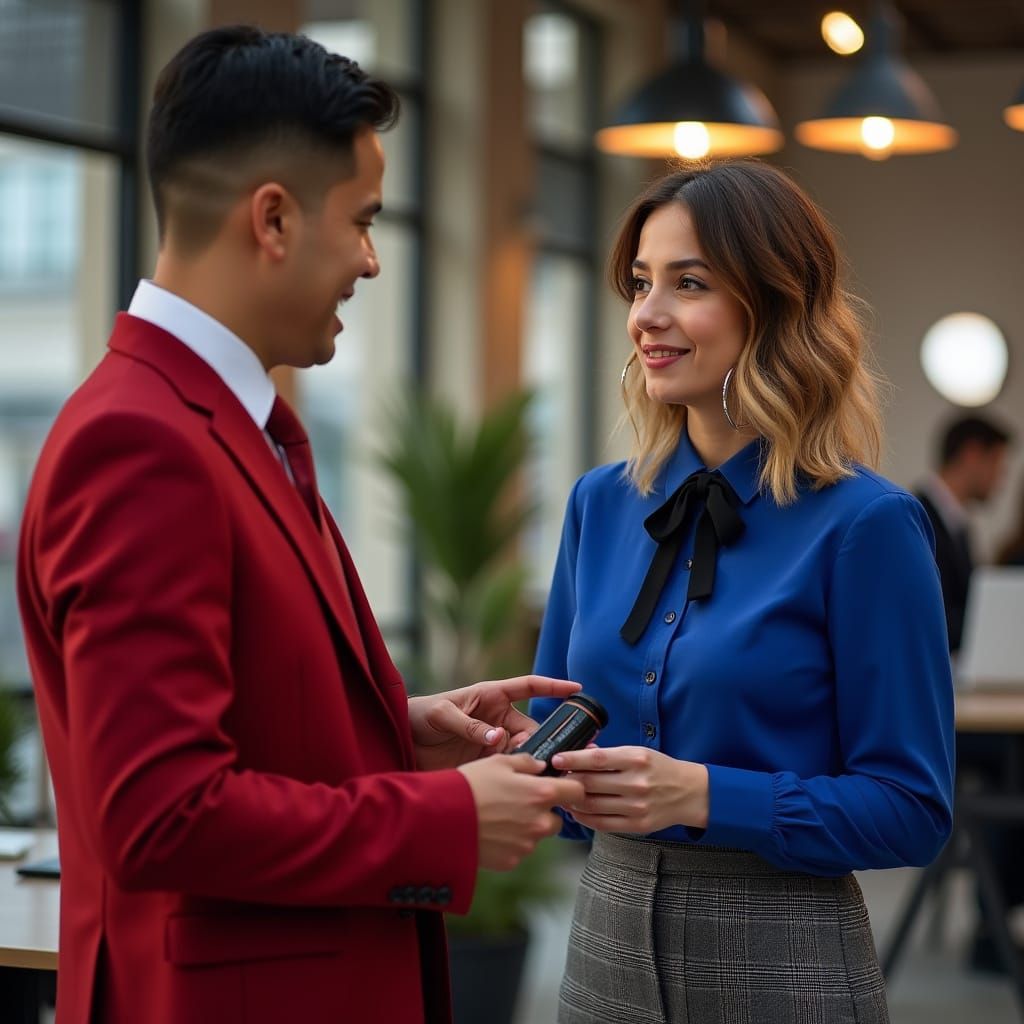 Ecstatic Reporter Gives Film to Colleague in Vintage Office