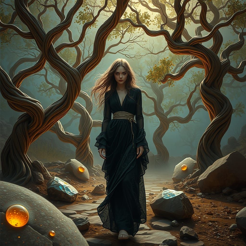 Mystical Woman in Primeval Landscape
